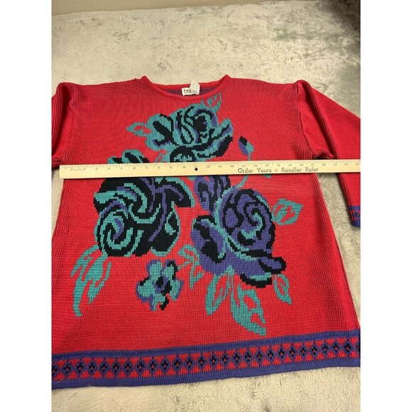 Vintage Erika womens L Floral Embroidered Knit Sweater Granny Core Boho Cottage - Picture 4 of 11